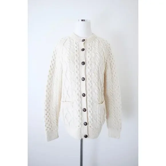 Vintage Handknit Cable Hand Knit Cardigan Sweater Carrick On Suir Ireland - Picture 2 of 14